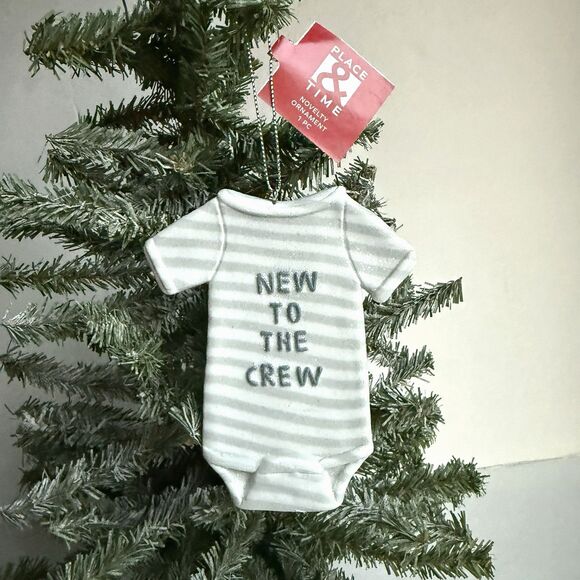 Baby's First Christmas Ornament Bodysuit Baby Romper New to the Crew Resin Boy - Picture 1 of 3
